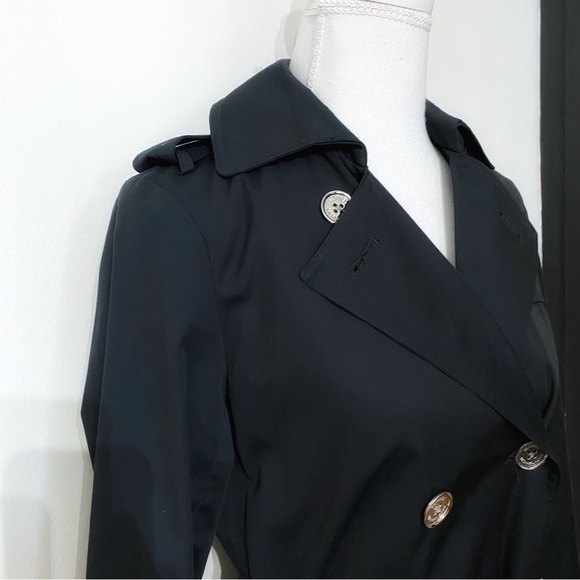 Nwot MICHAEL MICHAEL KORS BLACK DOUBLE BREASTED BELTED TRENCH COAT - XS - Picture 5 of 11